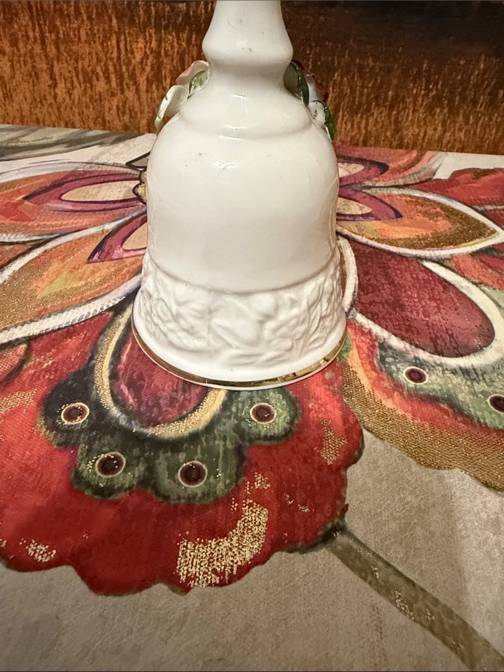 Porcelain Floral Bell - White with Pink, Burgundy & Yellow Roses